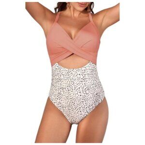 **Eomenie** Women's One Piece Swimsuits Orange Leopard Large